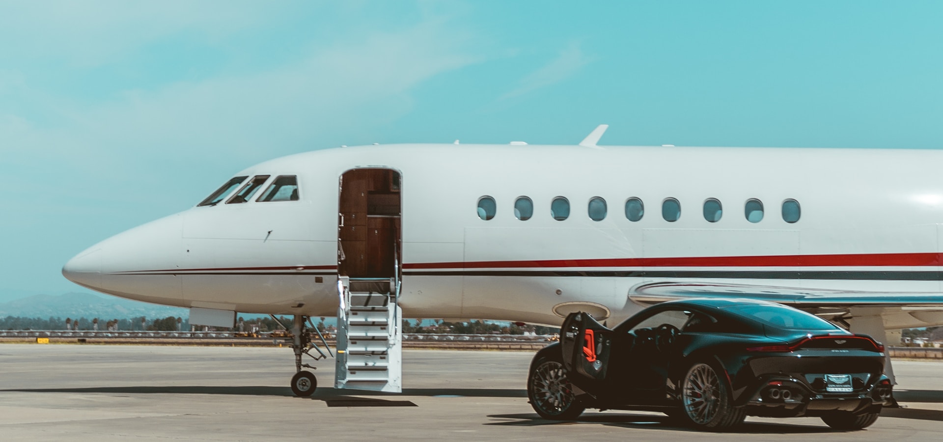 Private jet on tarmac at golden hour